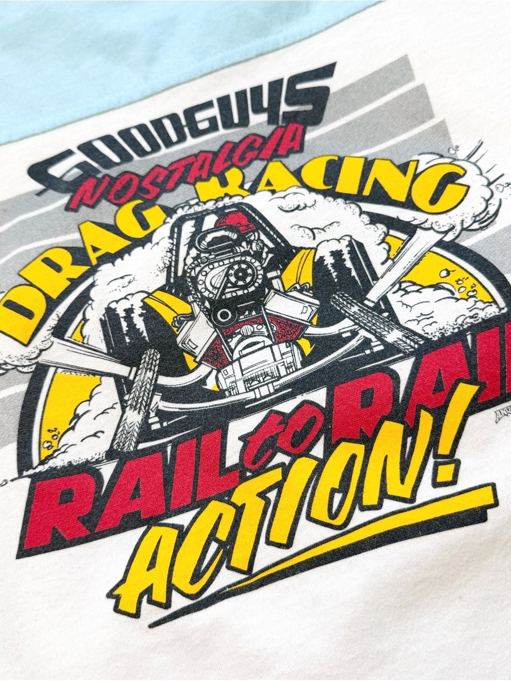 Vintage 1990 Good Guys Good Times Drag Racing Ringer Shirt, Alore L 90s Hot Rod - Picture 4 of 8